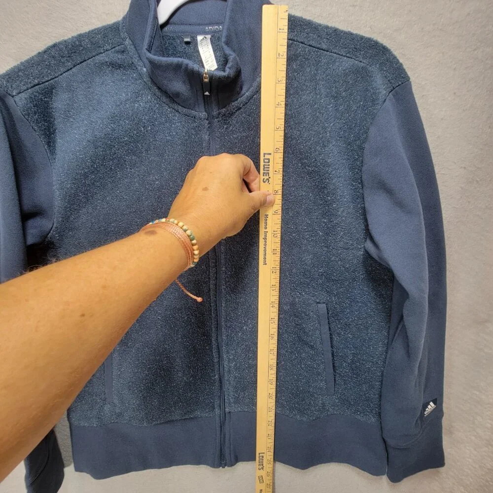 Adidas Fleece Jacket Womens M Blue Golf Full Zip Casual Sporty‎ Logo Long Sleeve